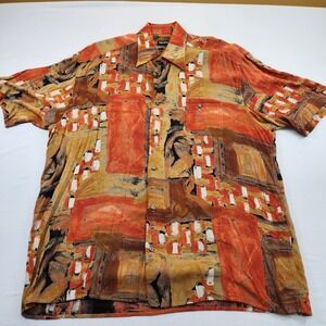 Riscatto Shirt Men's Large Red Abstract Print Rayon Short Sleeve